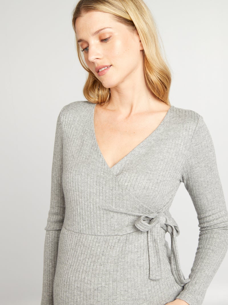 Robe pull d'allaitement maille côtelée Gris - Kiabi