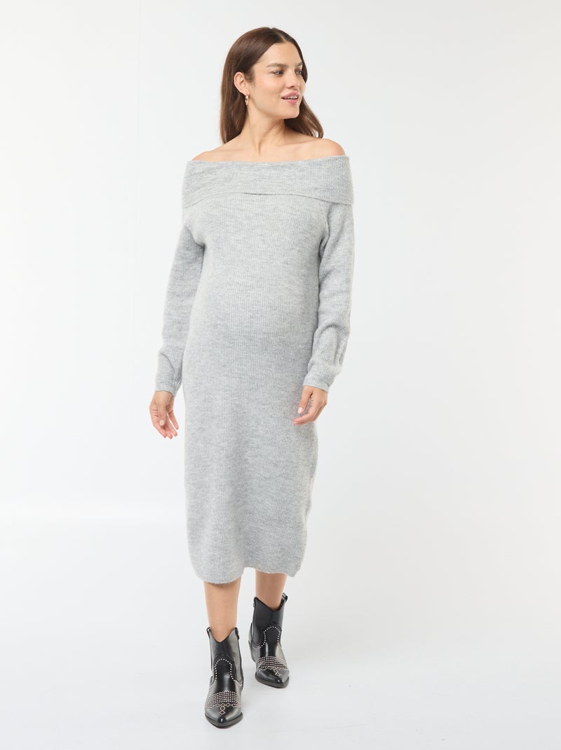 Robe pull de maternité encolure bardot Gris clair - Kiabi