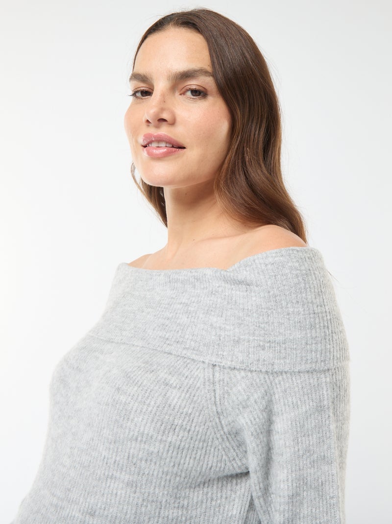 Robe pull de maternité encolure bardot Gris clair - Kiabi