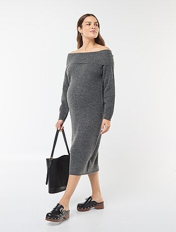 Robe pull de maternité encolure bardot