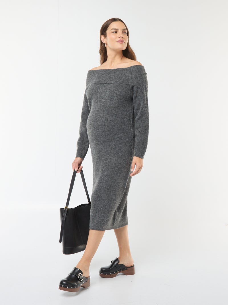 Robe pull de maternité encolure bardot Gris foncé - Kiabi