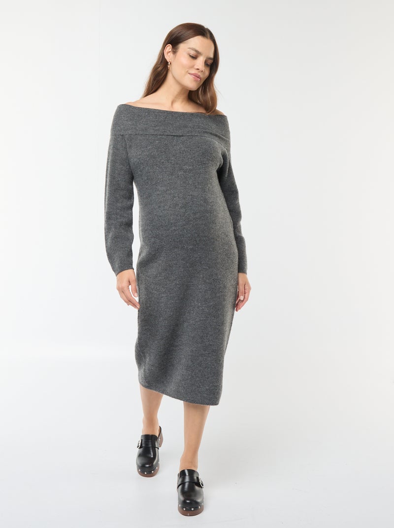 Robe pull de maternité encolure bardot Gris foncé - Kiabi