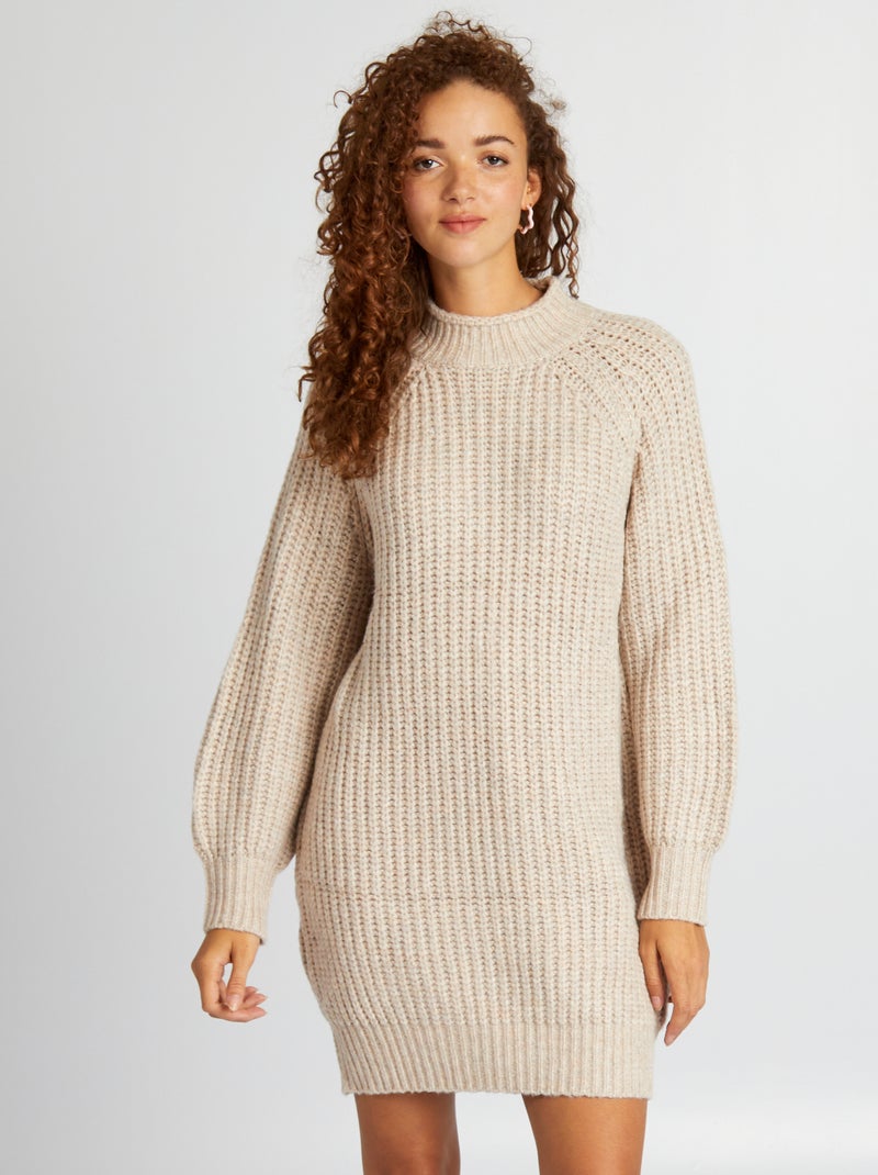 Robe pull en grosse maille Beige - Kiabi