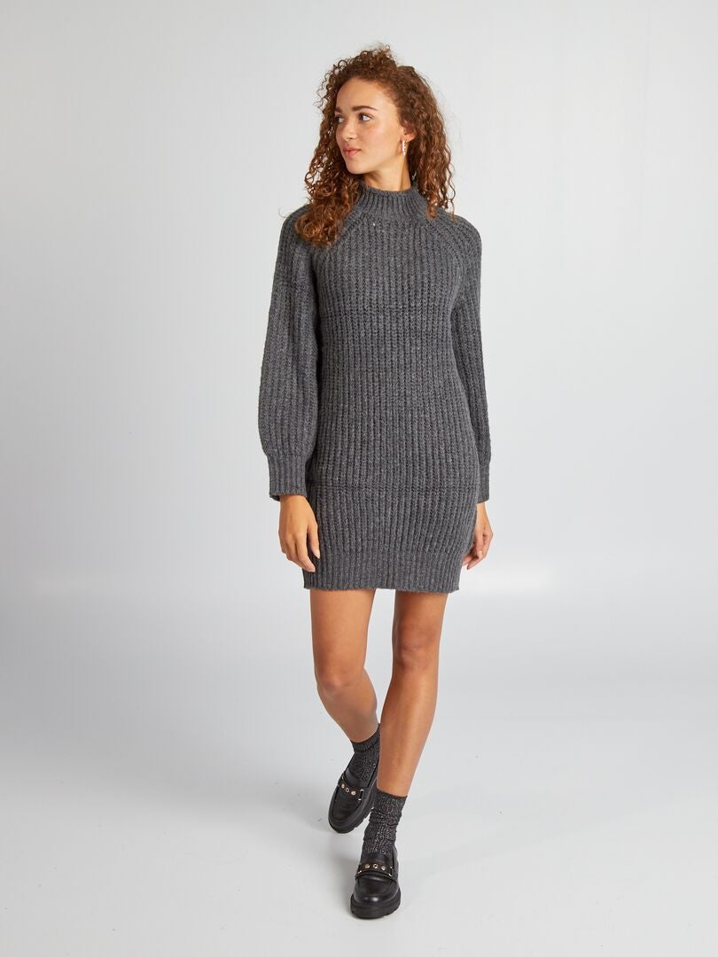 Robe pull en grosse maille Gris foncé - Kiabi