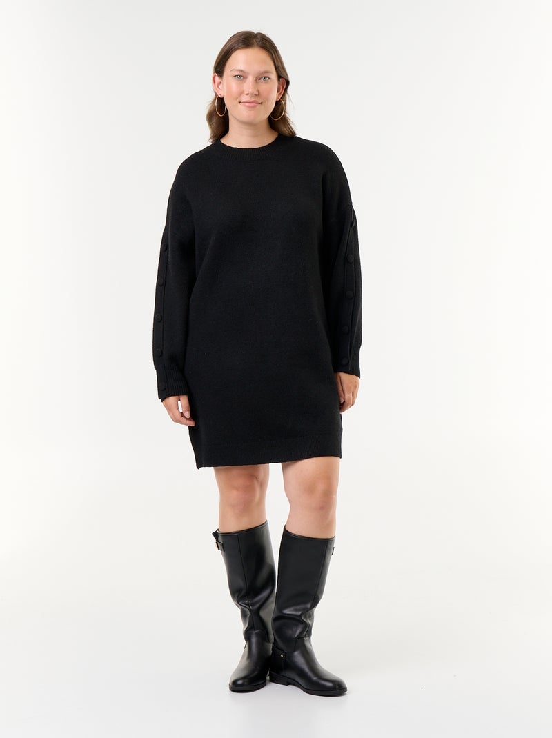 Robe pull en mail avec boutons fantaisie sur les manches Noir - Kiabi