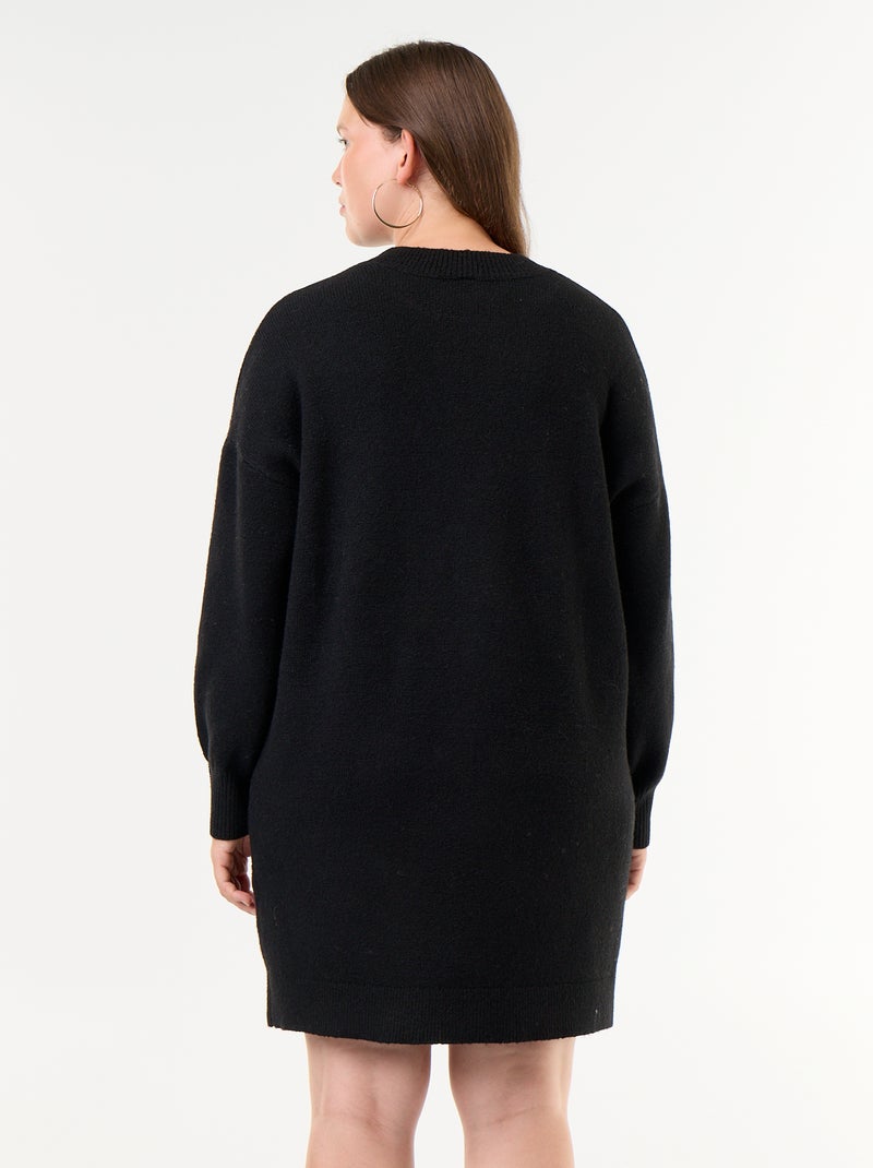 Robe pull en mail avec boutons fantaisie sur les manches Noir - Kiabi
