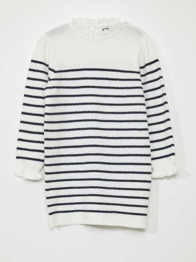 Robe pull en maile à rayures Blanc - Kiabi