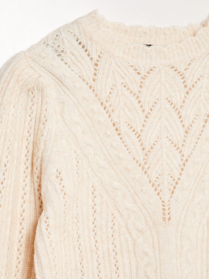 Robe pull en maille ajourée et torsadée Blanc - Kiabi