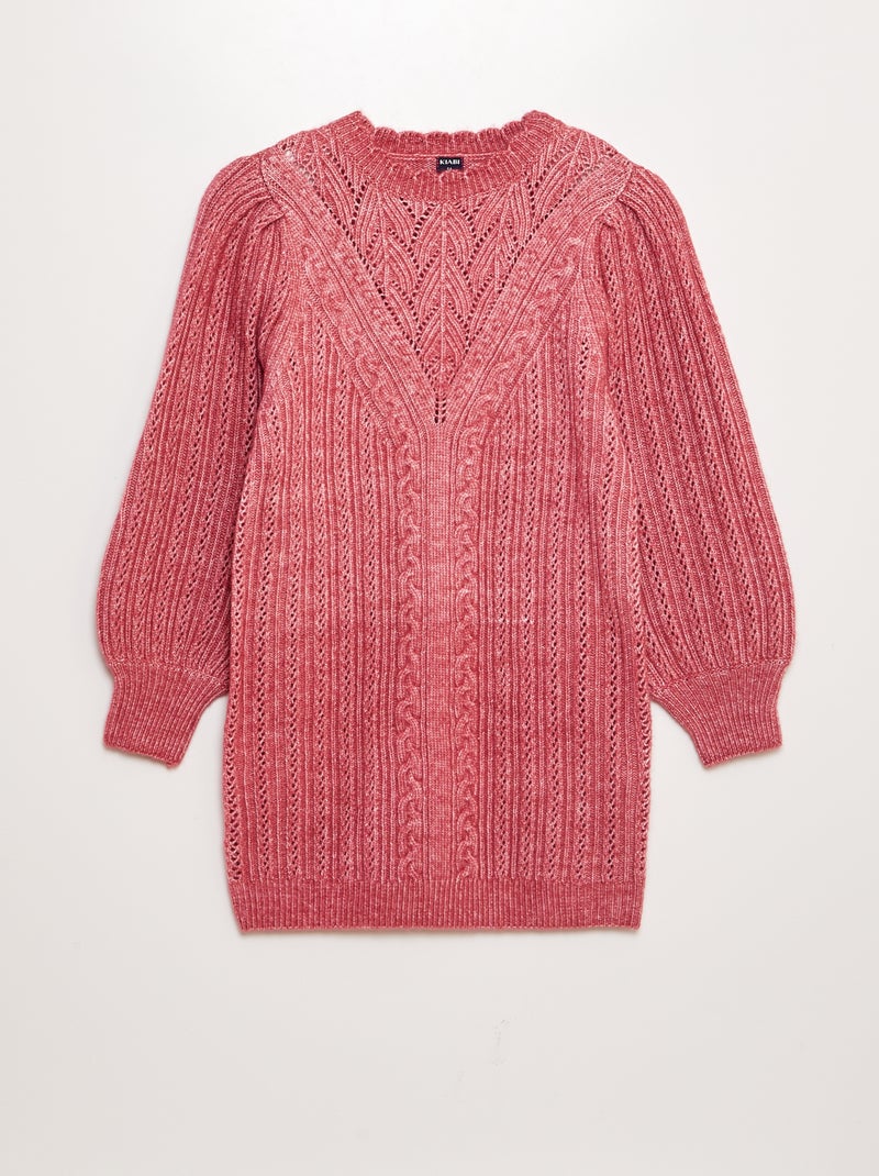 Robe pull en maille ajourée et torsadée Rose - Kiabi