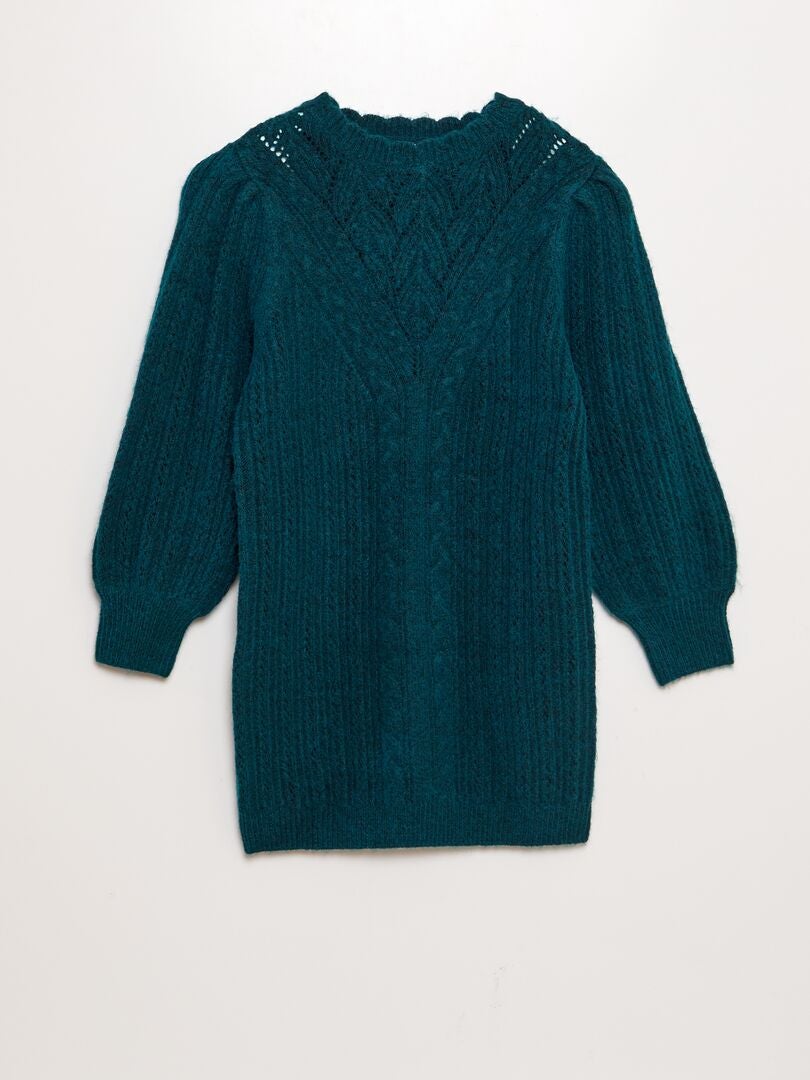 Robe pull en maille ajourée et torsadée vert - Kiabi