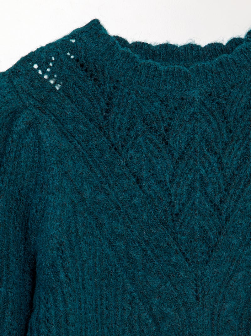 Robe pull en maille ajourée et torsadée vert - Kiabi