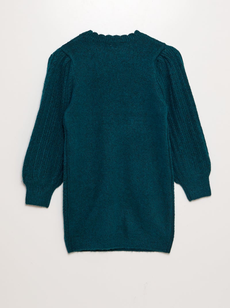 Robe pull en maille ajourée et torsadée vert - Kiabi