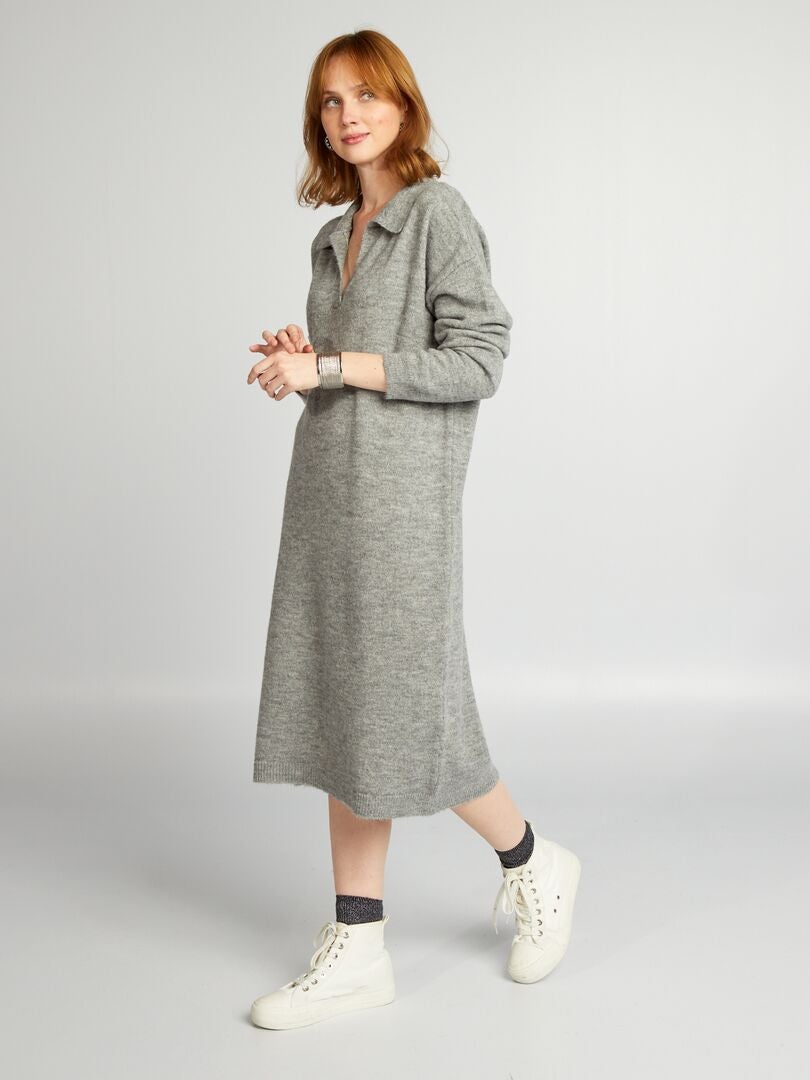 Pull Longue Robe En Laine Grise Robe Pull Longue Laine Col V Boho