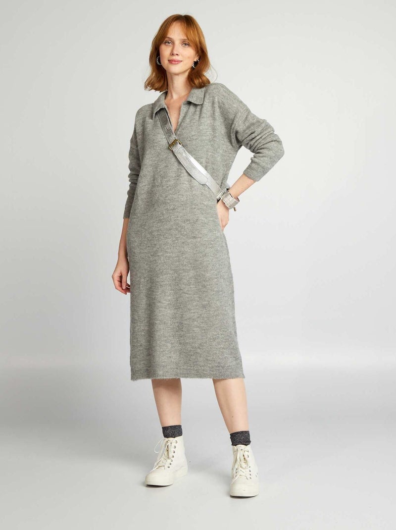 Robe pull en maille avec col Gris - Kiabi