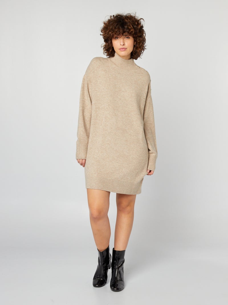 Robe pull en maille avec col montant Beige - Kiabi