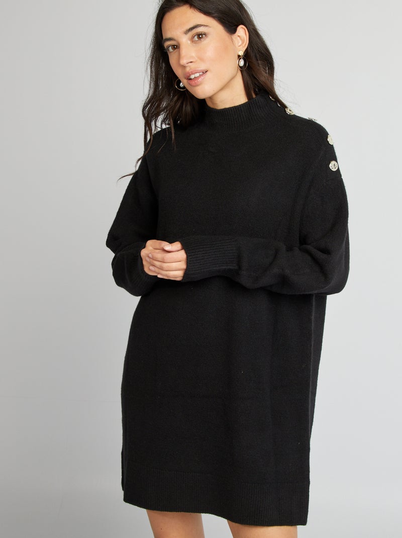 Robe pull en maille avec col montant noir - Kiabi
