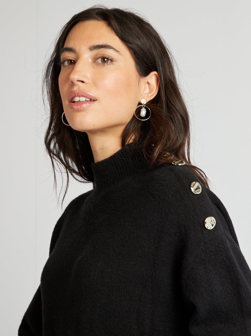 Robe pull en maille avec col montant noir - Kiabi