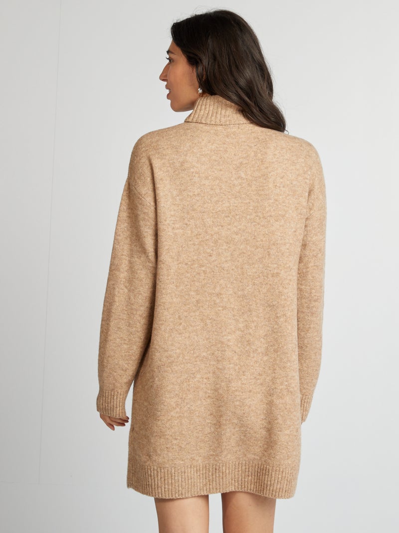 Robe pull en maille avec col roulé Beige - Kiabi