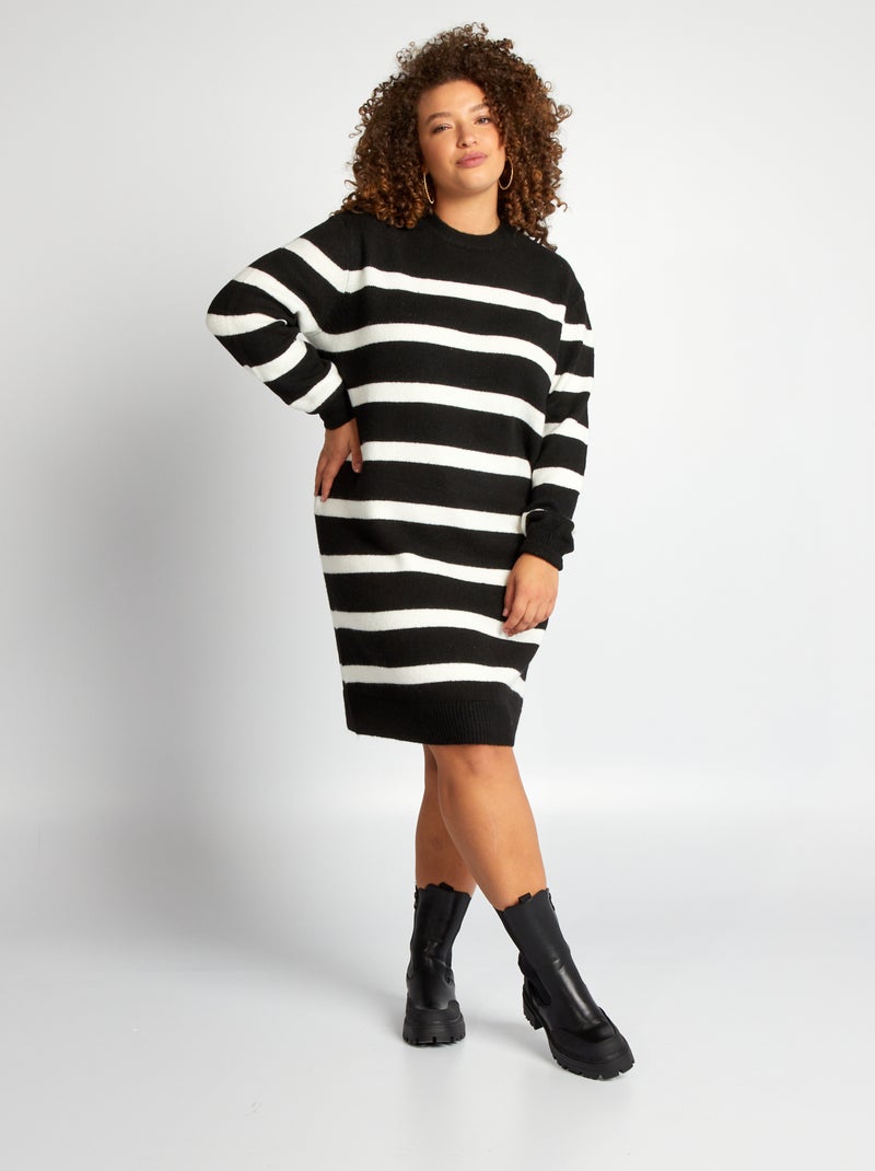 Robe pull en maille Blanc/noir - Kiabi