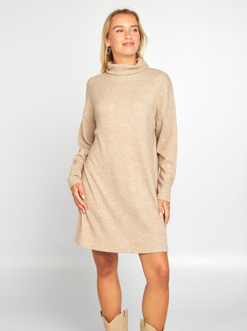 Robe pull en maille col cheminée Beige - Kiabi