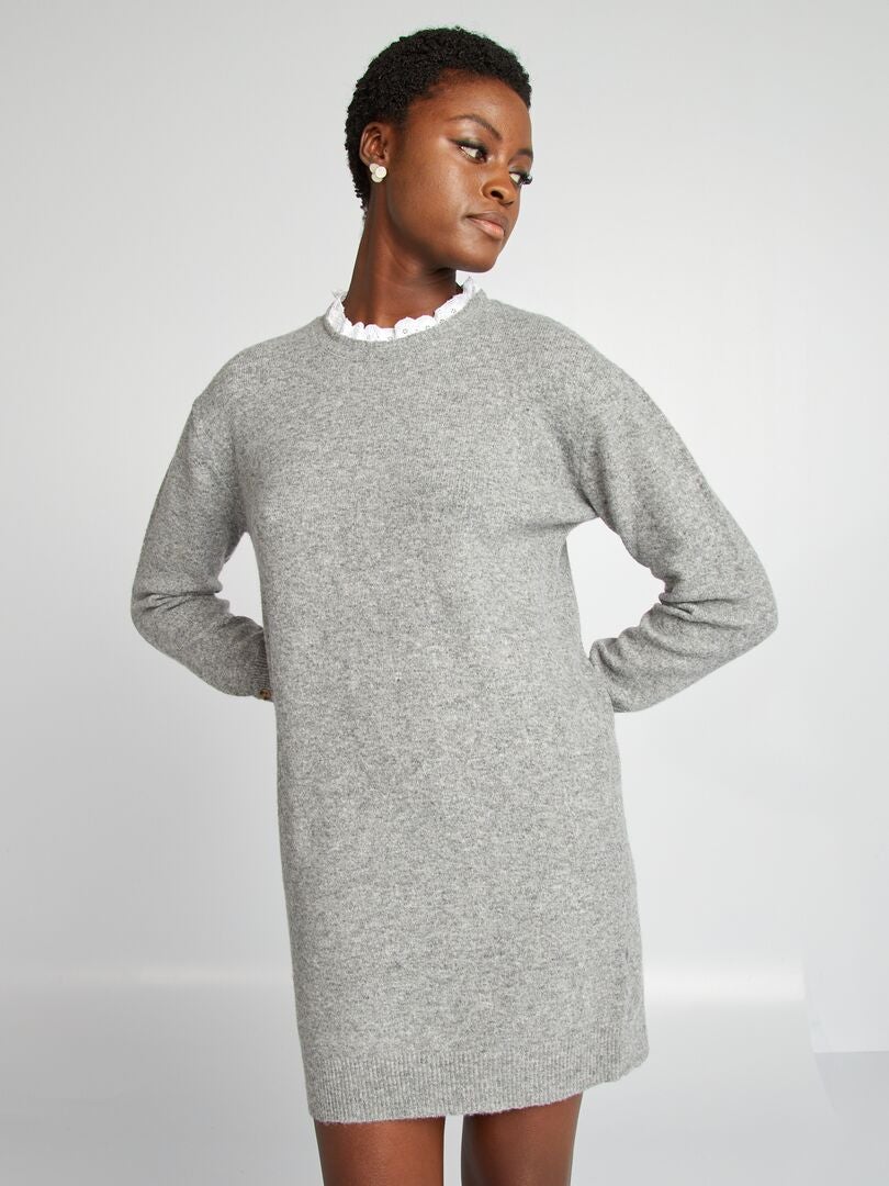 Robe pull en maille col effet 2 en 1 Gris - Kiabi