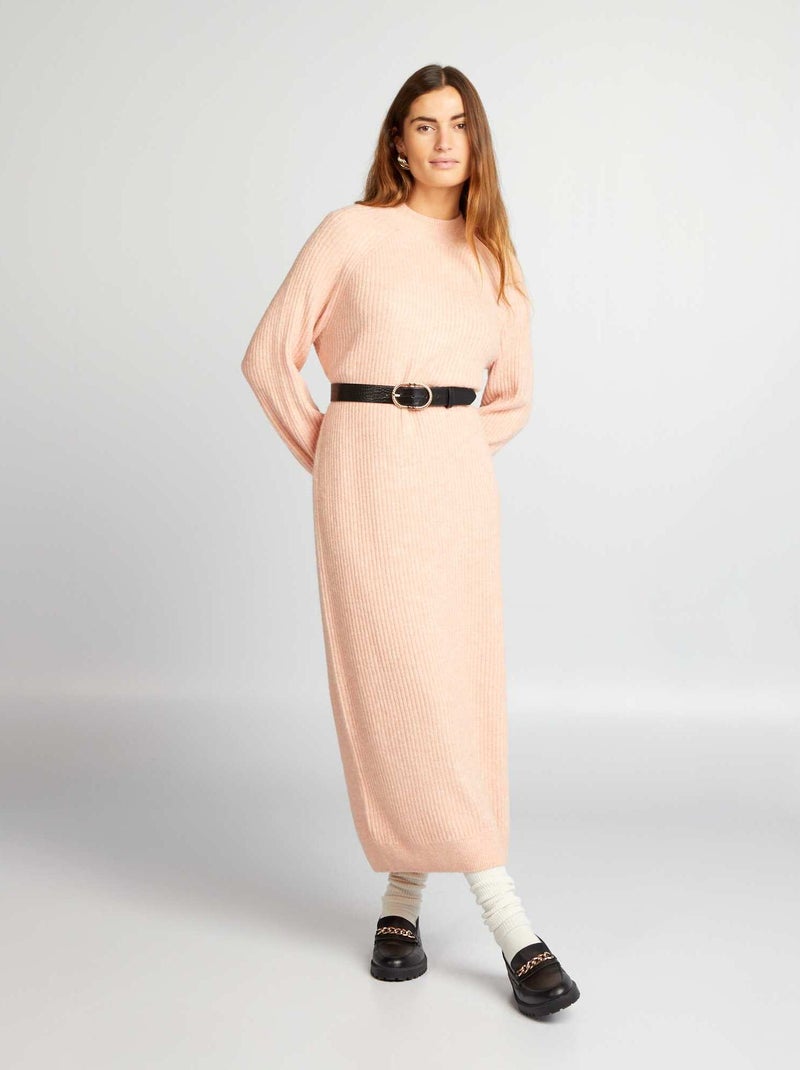 Robe pull en maille côtelée Rose - Kiabi