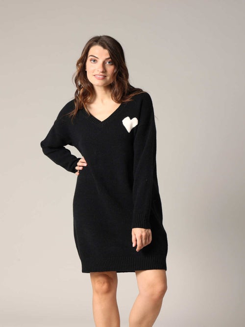 Robe pull en maille douce avec cœur contrasté 'Deeluxe' - Kiabi