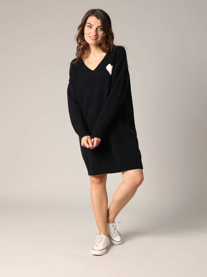 Robe pull en maille douce avec cœur contrasté
 'Deeluxe' Noir - Kiabi