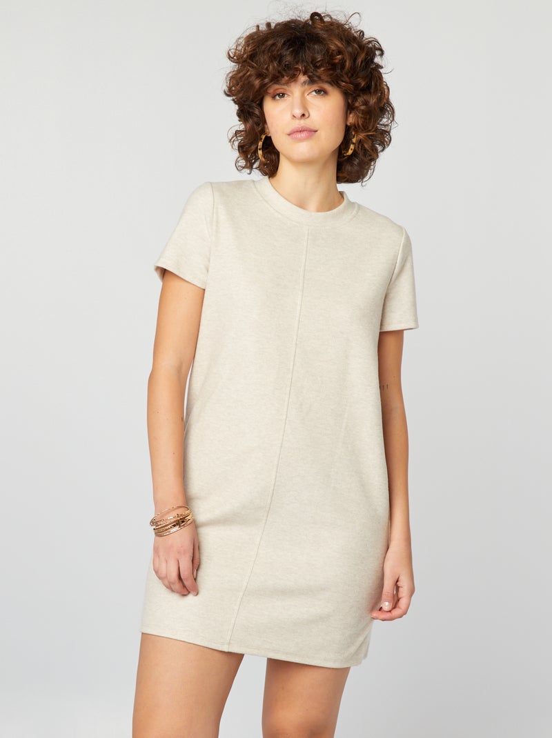 Robe pull en maille douce fines côtes Beige - Kiabi