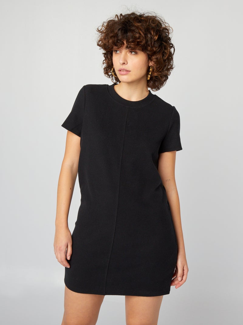 Robe pull en maille douce fines côtes noir - Kiabi