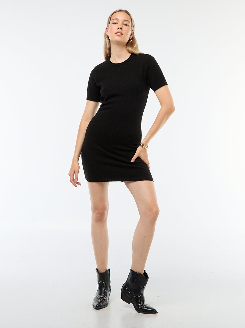 Robe pull en maille doudou Noir - Kiabi