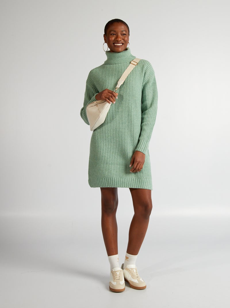 Robe pull en maille épaisse Vert - Kiabi
