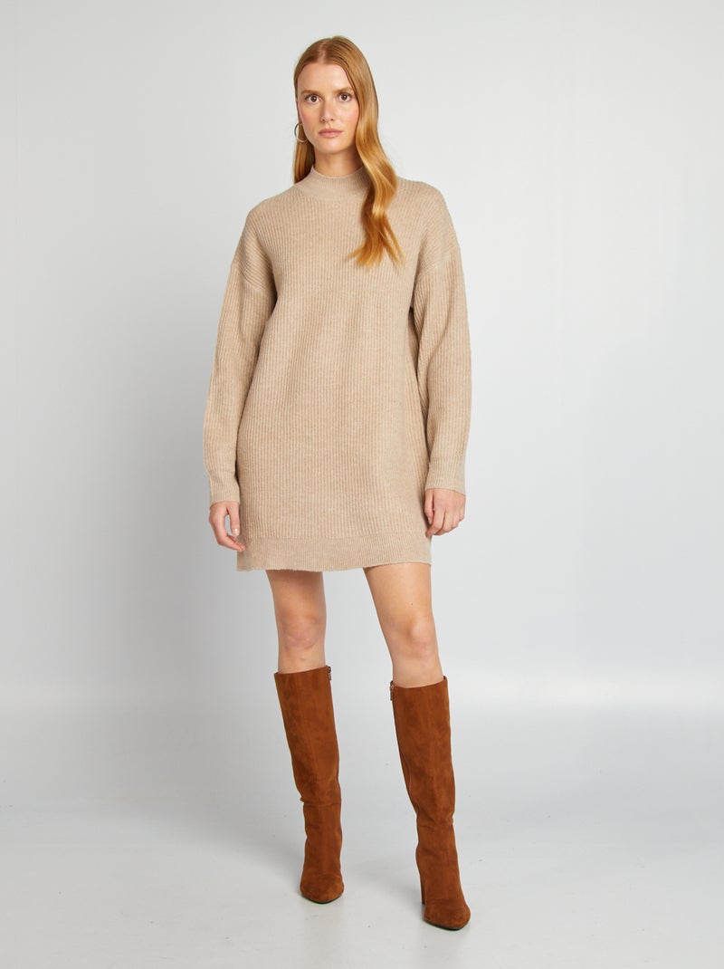 Robe pull en maille et col ras du cou Beige - Kiabi