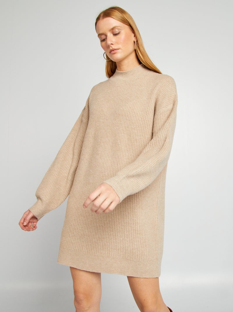 Robe pull en maille et col ras du cou Beige - Kiabi
