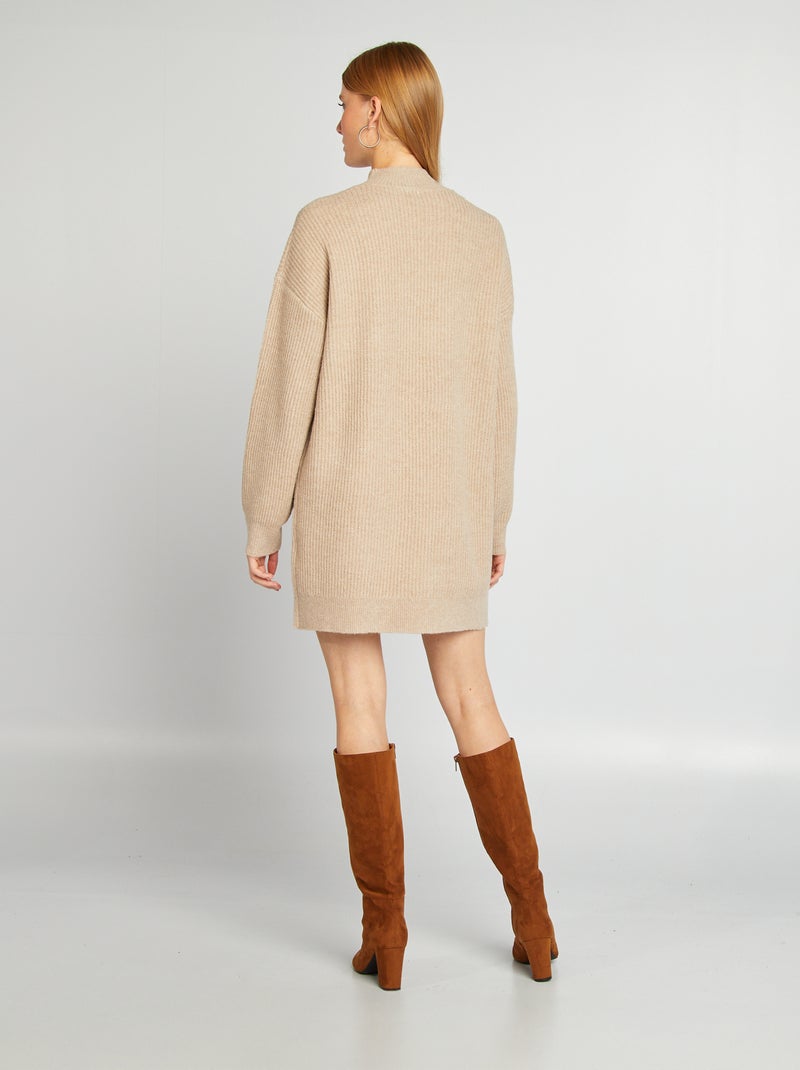 Robe pull en maille et col ras du cou Beige - Kiabi