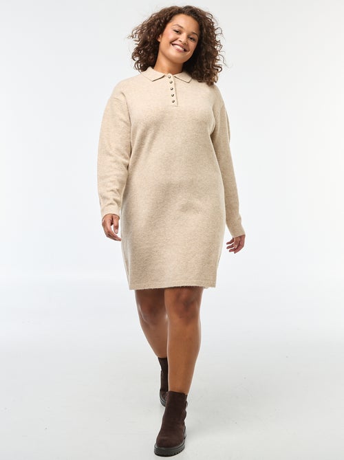 Robe pull en maille lourde avec boutons dorés au col - Kiabi