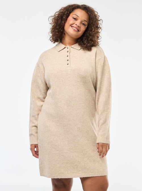Robe pull en maille lourde avec boutons dorés au col - Kiabi