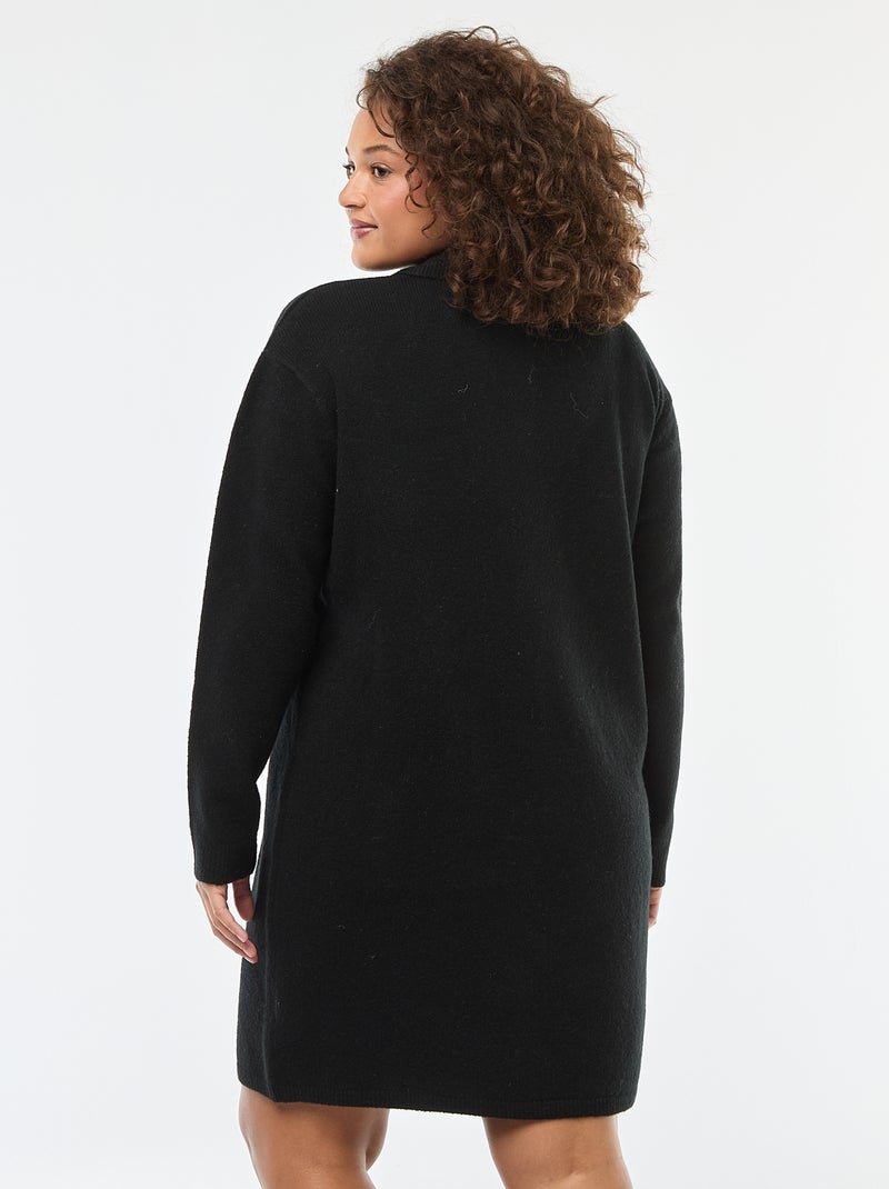 Robe pull en maille lourde avec boutons dorés au col Noir - Kiabi
