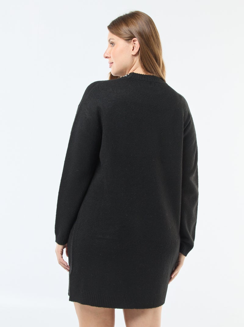 Robe pull en maille lourde avec strass au col Noir - Kiabi