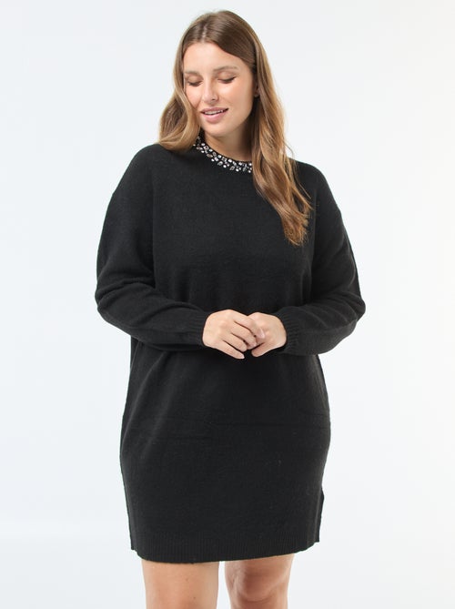 Robe pull en maille lourde avec strass au col - Kiabi
