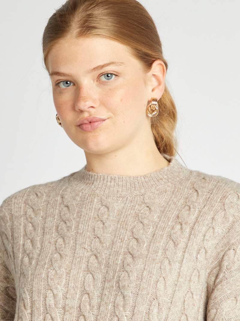 Robe pull en maille torsadée Beige - Kiabi