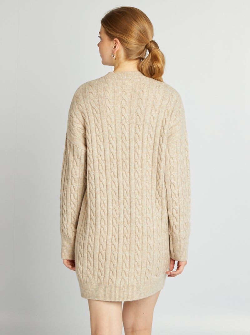 Robe pull en maille torsadée Beige clair Kiabi