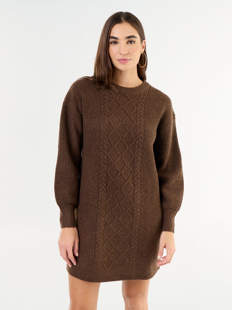 Robe pull en maille torsadée Marron - Kiabi