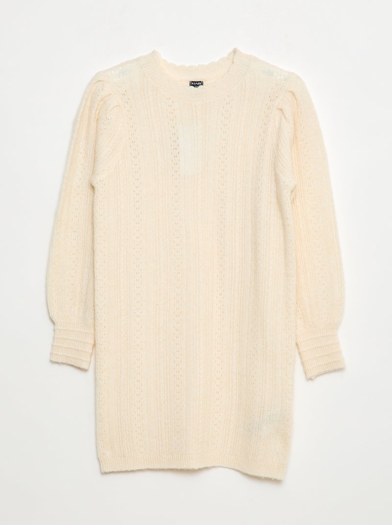 Robe pull en maille tricot ajourée Beige - Kiabi