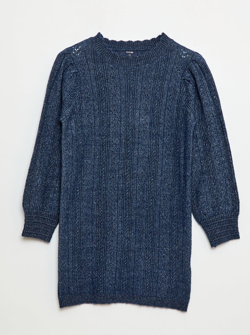 Robe pull en maille tricot ajourée Bleu - Kiabi