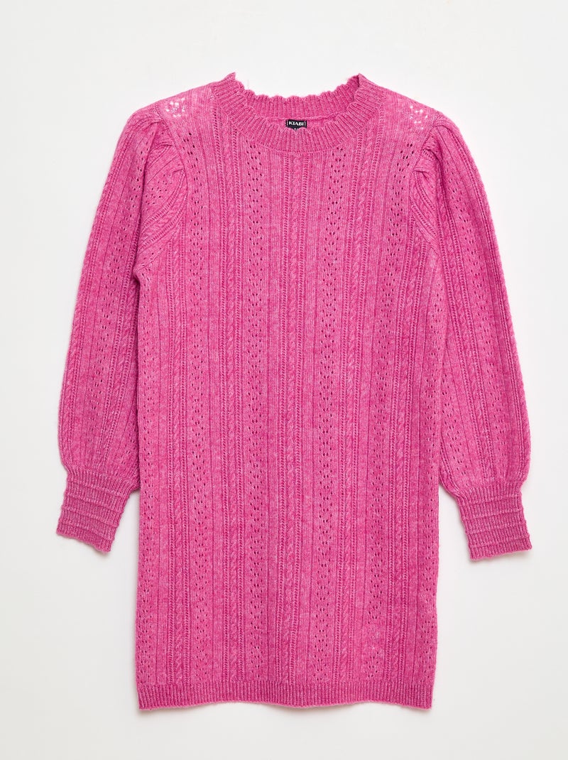 Robe pull en maille tricot ajourée Rose - Kiabi
