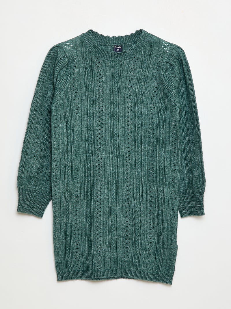 Robe pull en maille tricot ajourée Vert - Kiabi