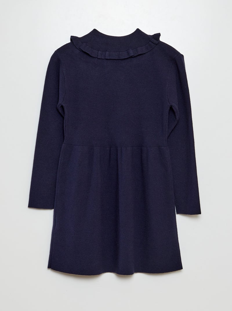 Robe pull en maille tricot col volanté marine - Kiabi