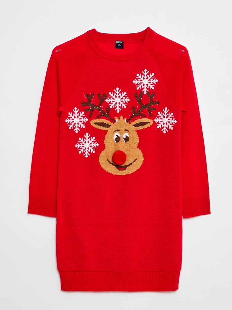 Robe pull en maille tricot 'Noël' Rouge Fille Kiabi