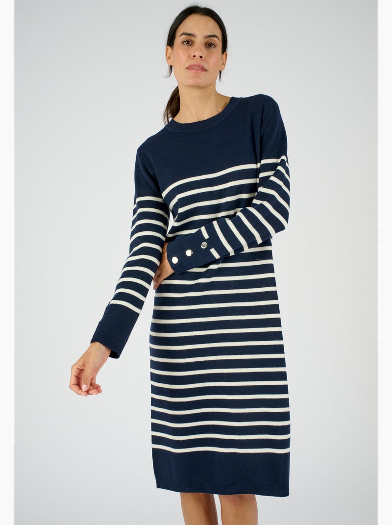Robe-pull esprit marinière Thermolactyl - Damart Bleu - Kiabi